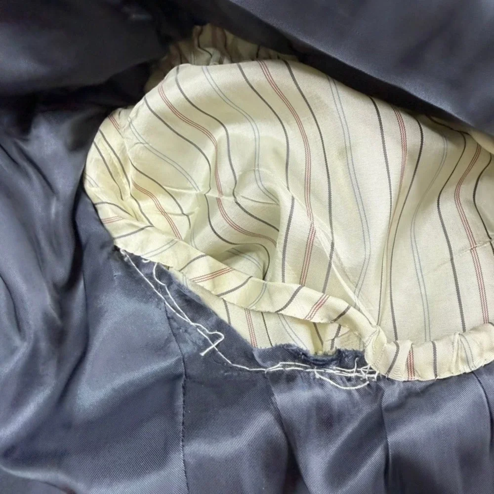 Vtg Polo Ralph Lauren Blazer Mens 44R Olive Herringbone Pinstripe USA Wool FLAW